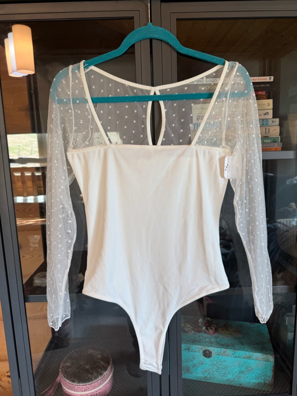 Women’s Cream Mesh-Sleeve Bodysuit